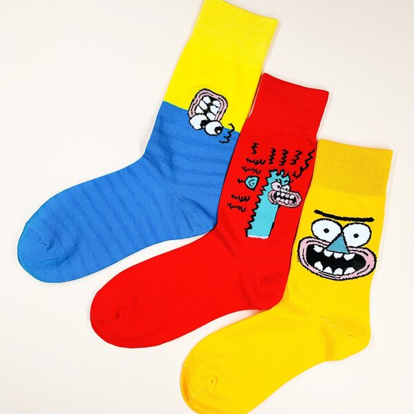 

3pairs Men Cartoon Graphic Socks, Multicolor