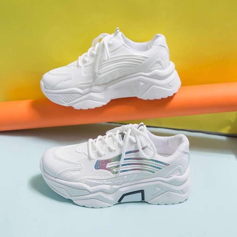 

Glitter Lace-up Chunky Sneakers, White