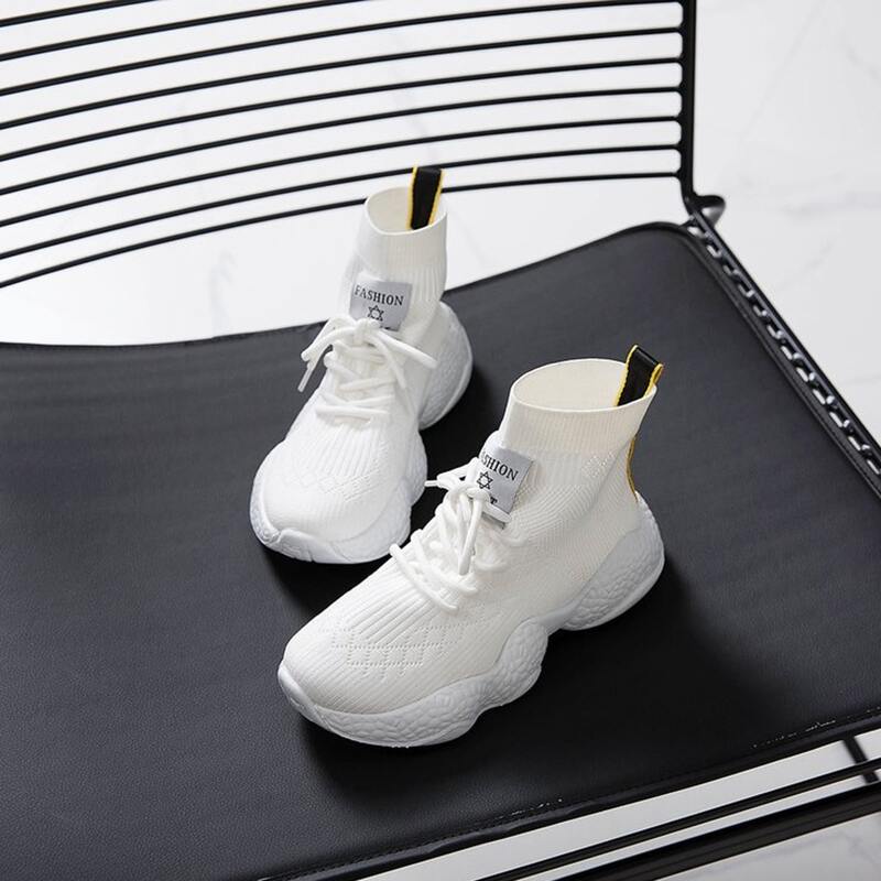 

Lace-up High Top Sock Sneakers, White