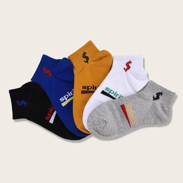 

5pairs Men Letter Graphic Socks, Multicolor