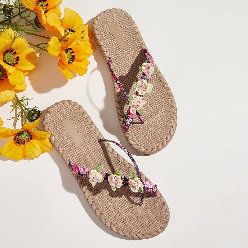 

Floral Applique Flip Flops, Multicolor
