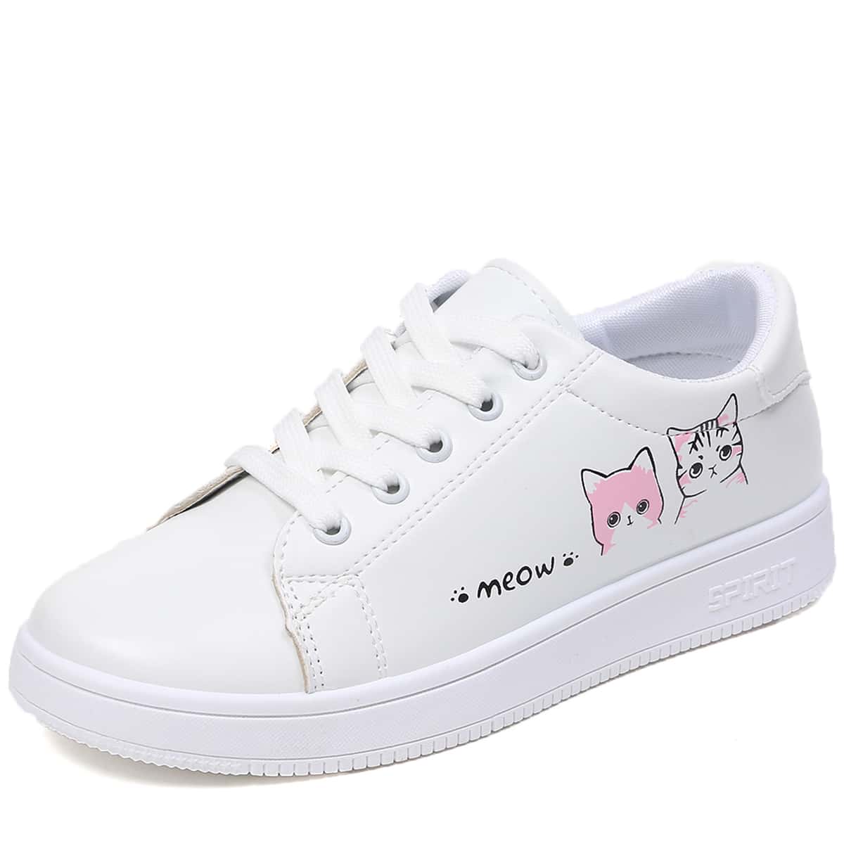 

Cartoon Lace-up Skate Shoes, White