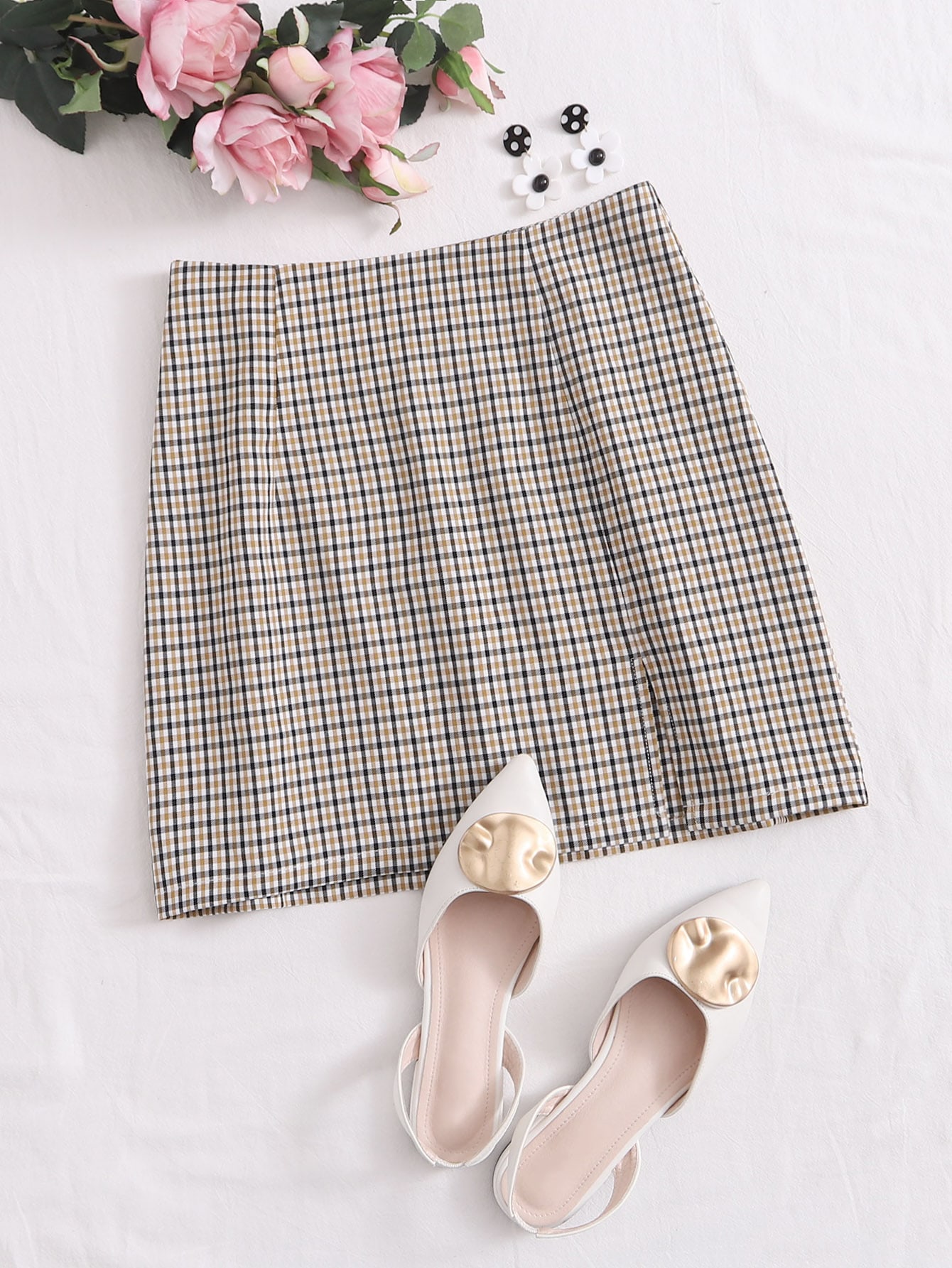 Split Hem Plaid Skirt thumbnail