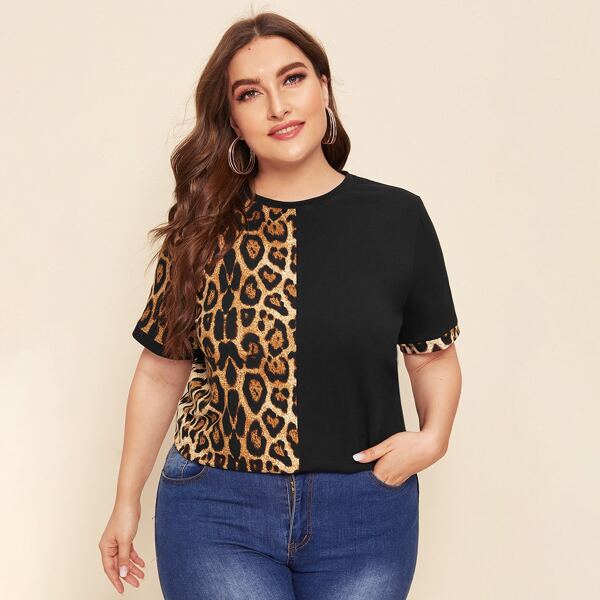 

Plus Leopard Panel Tee, Multicolor