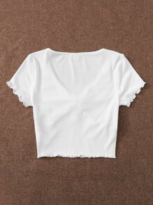 SHEIN EZwear Lettuce Trim Knot Front Top - White - View 2