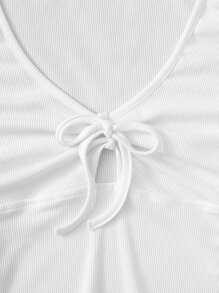 SHEIN EZwear Lettuce Trim Knot Front Top - White - View 3