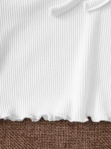 SHEIN EZwear Lettuce Trim Knot Front Top - White - View 5