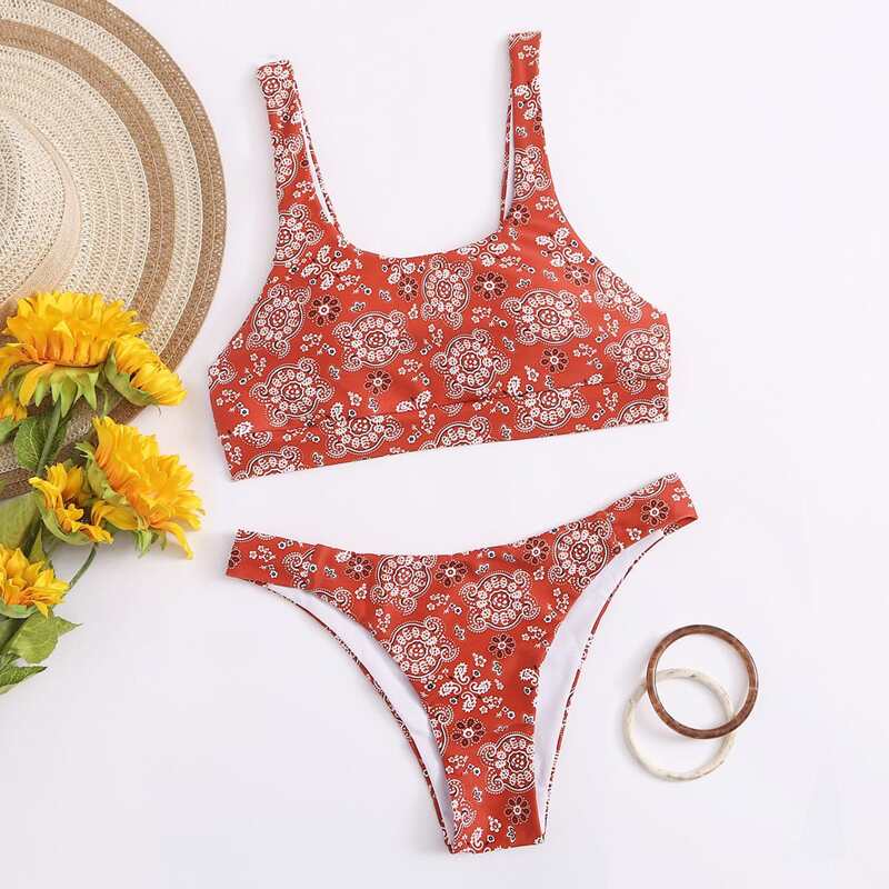 

Tribal Print Bikini Swimsuit, Red