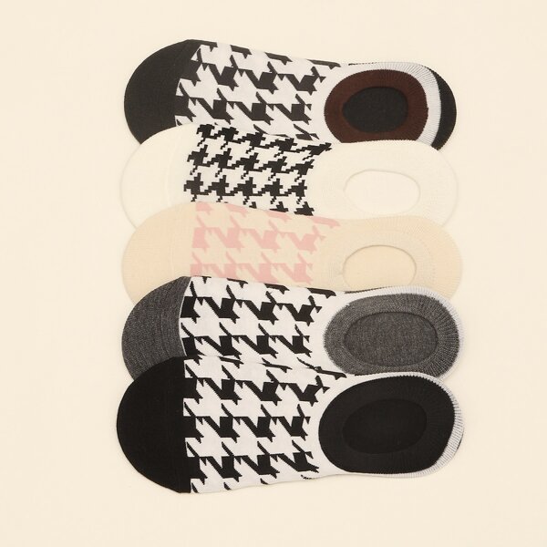 

5pairs Houndstooth Pattern Socks, Multicolor