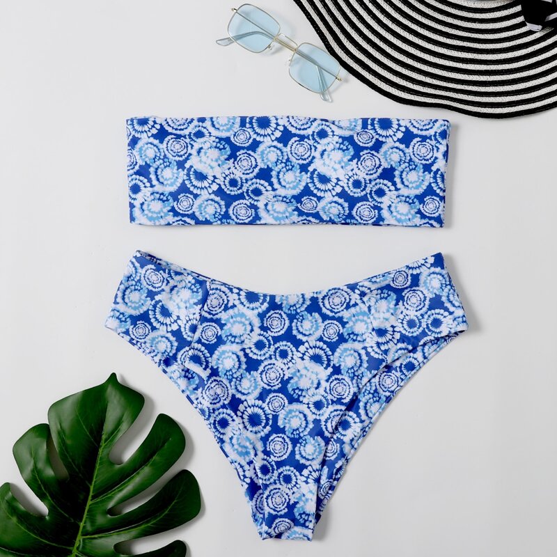 

Tie Dye Bandeau Bikini Swimsuit, Blue