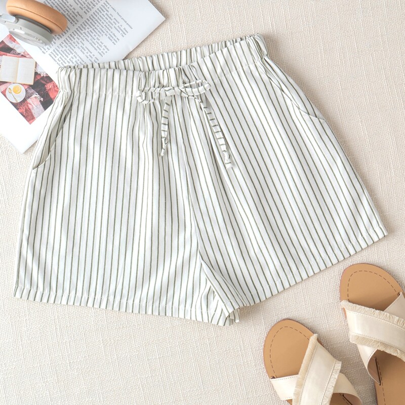 

Vertical Striped Shorts, White