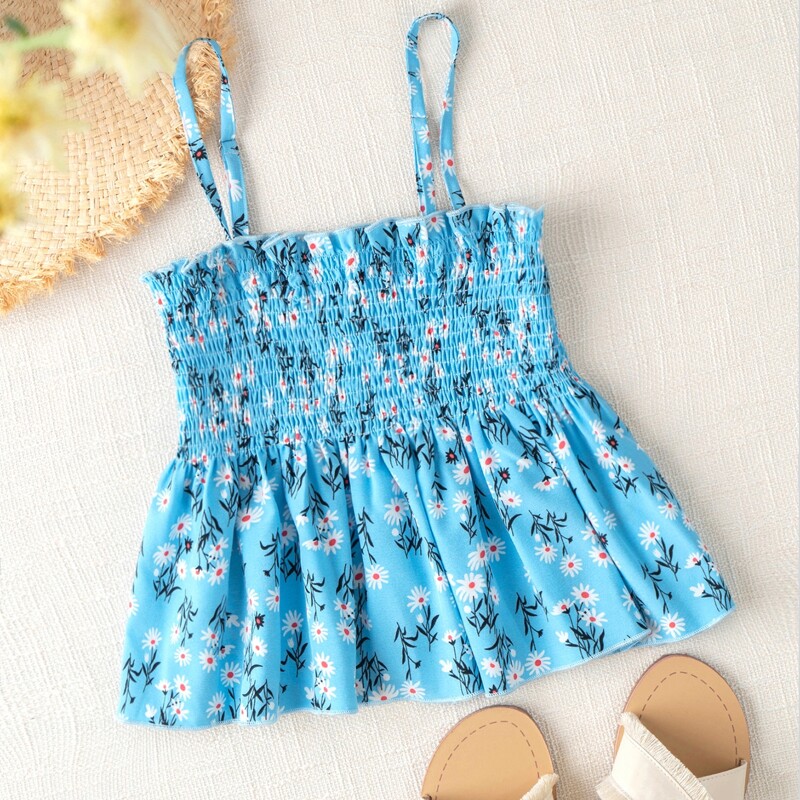 

Floral Shirred Peplum Cami, Blue