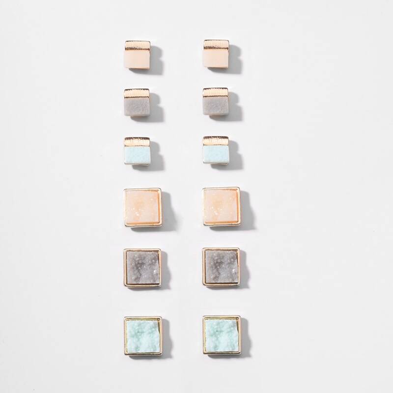 

6pairs Square Stud Earrings, Multicolor