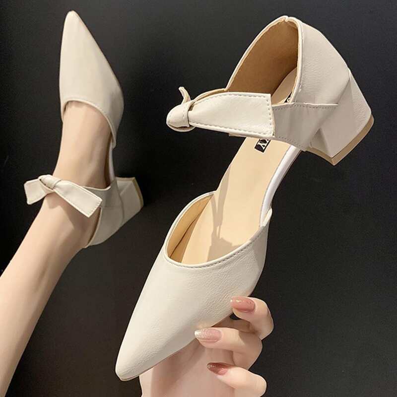 

Tie Front Chunky Heels, Beige