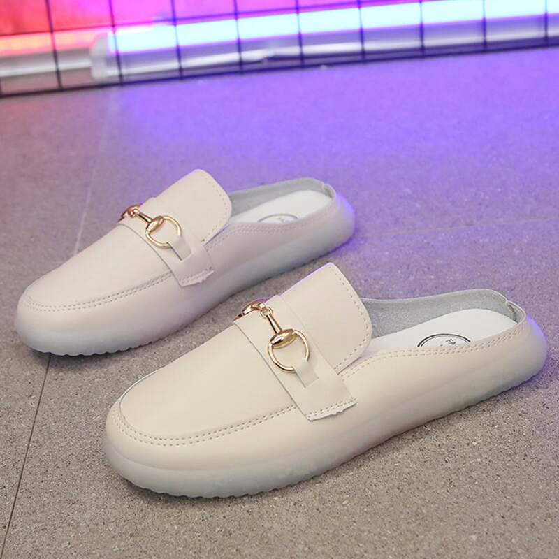 

Buckle Flat Mules, Beige