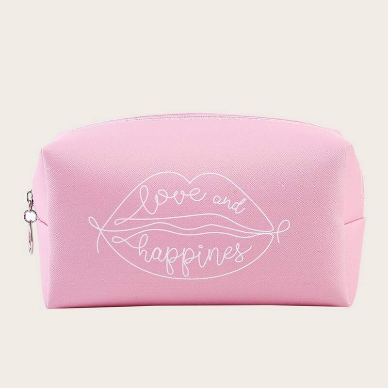 

1pc Letter Print Makeup Bag, Pink