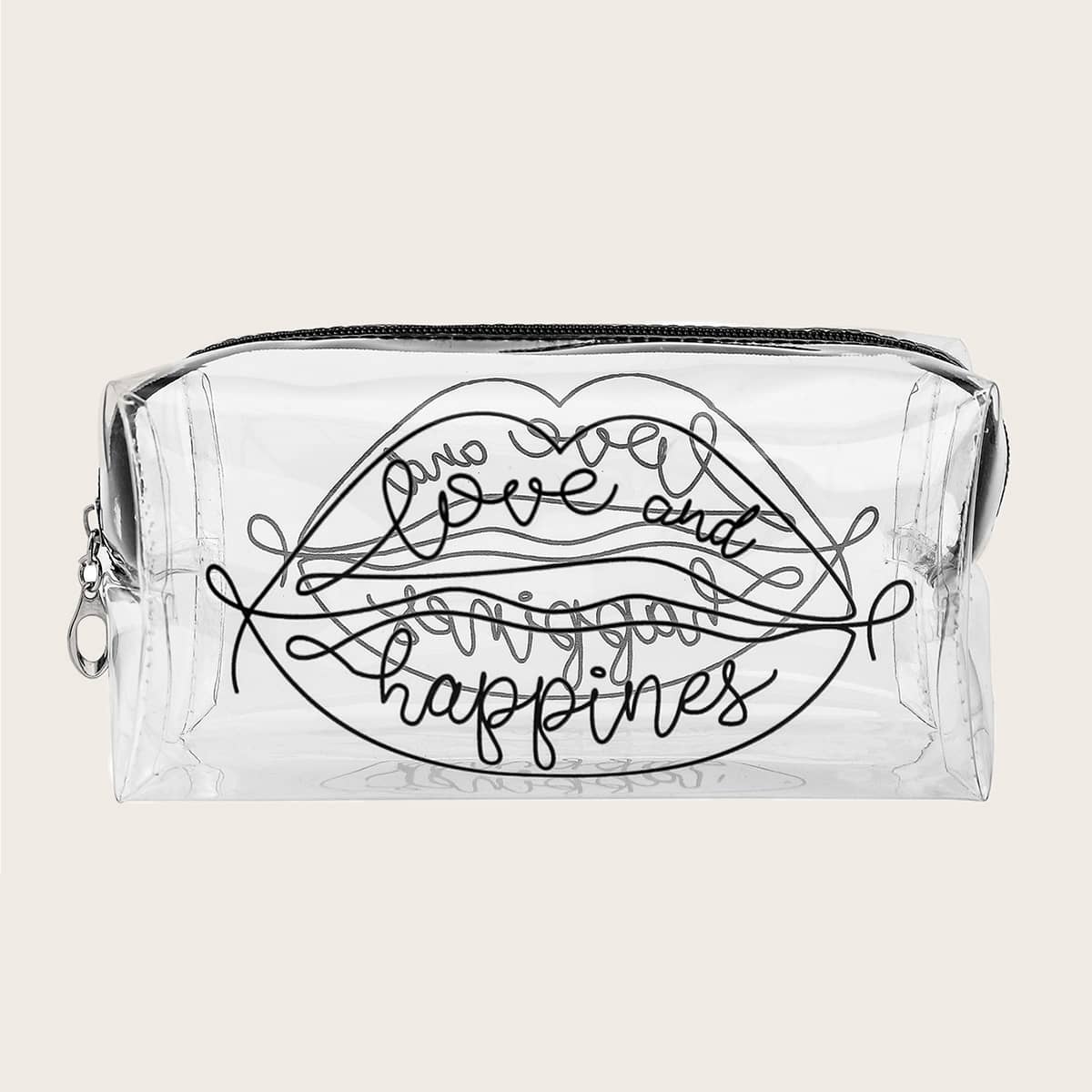 

1pc Letter Graphic Makeup Bag, Black