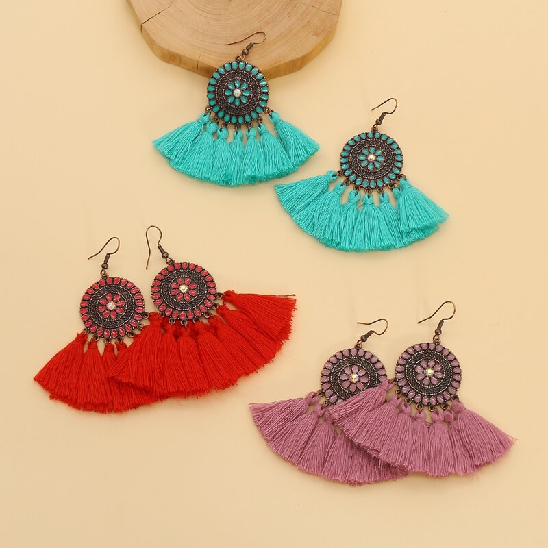 

3pairs Tassel Drop Earrings, Multicolor