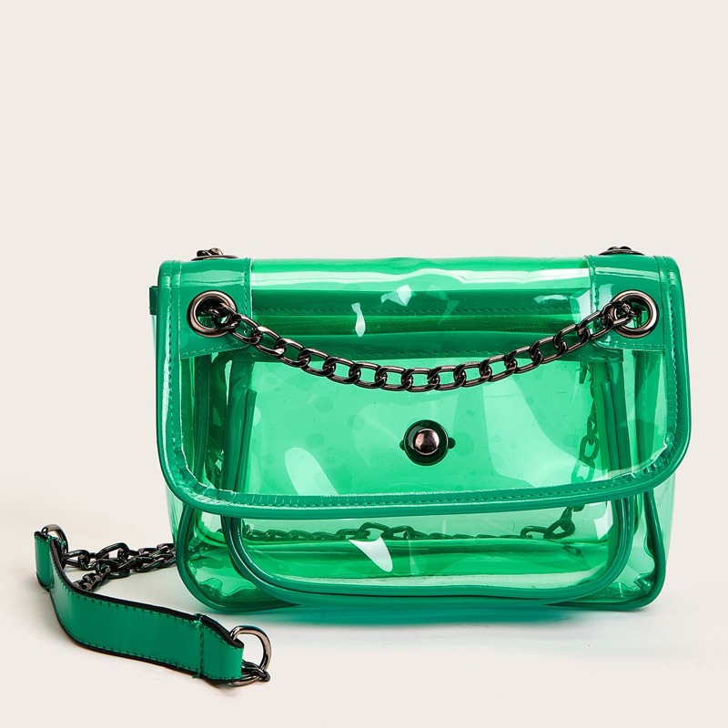

Clear Chain Crossbody Bag, Green clear