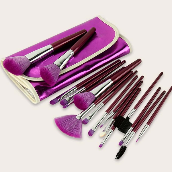 

16шт кисть для макияжа с 1шт сумка для хранения, Пурпурный