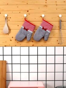 1入組波卡圓點圖案隔熱手套