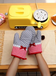 1入組波卡圓點圖案隔熱手套