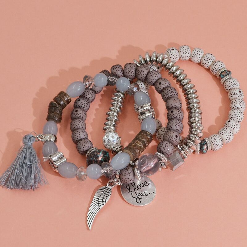 

4pcs Tassel Charm Bracelet, Multicolor