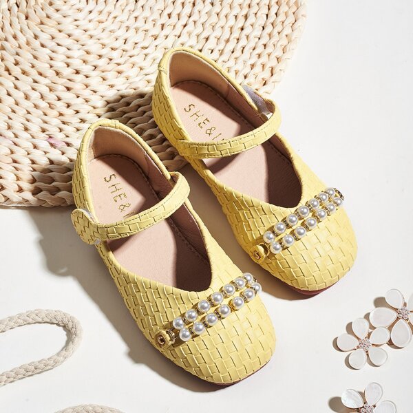 

Toddler Girls Faux Pearl Decor Woven Flats, Yellow