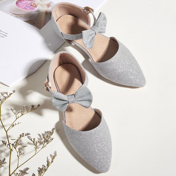 

Toddler Girls Bow Decor Glitter Flats, Silver