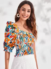 Chiquease Top con un hombro fruncido de Tie Dye