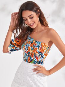 Chiquease Top con un hombro fruncido de Tie Dye