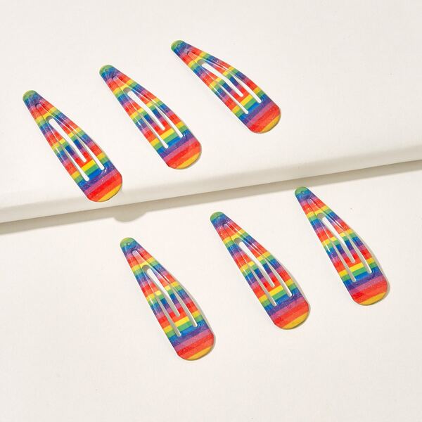 

6pcs Rainbow Stripe Pattern Hair Clip, Multicolor