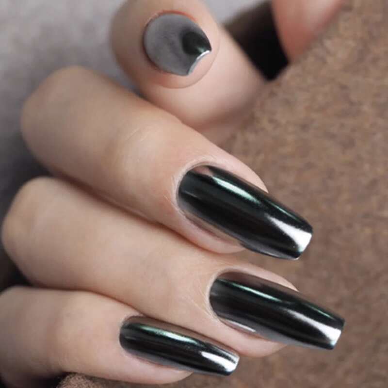 

24pcs Solid Fake Nail With 1pc Double-side Tape, Black