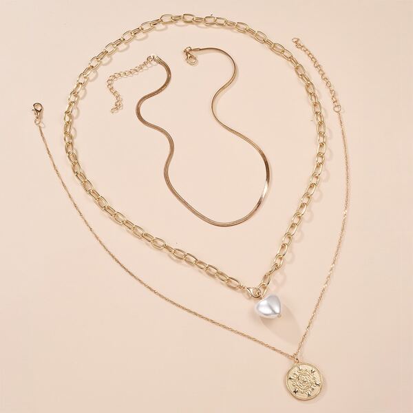 

3шт ожерелье с искусственными жемчугами, Золотистый