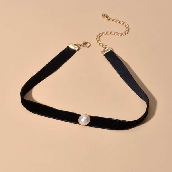 

Faux Pearl Decor Choker, Black