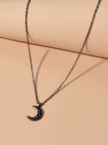 Moon Charm Necklace - Black - View 2