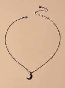 Moon Charm Necklace - Black - View 3