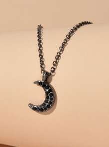 Moon Charm Necklace - Black - View 4