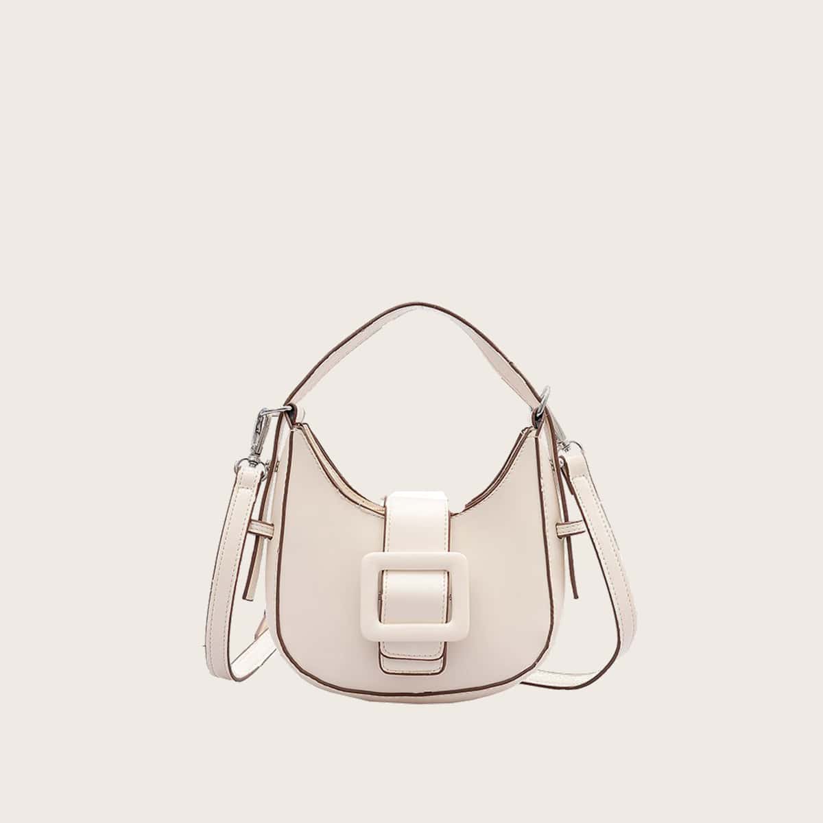 

Solid Buckle Satchel Bag, Beige