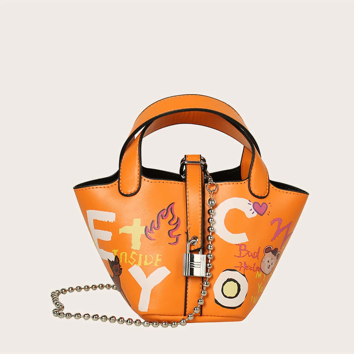 

Cartoon Graphic Chain Satchel Bag, Orange