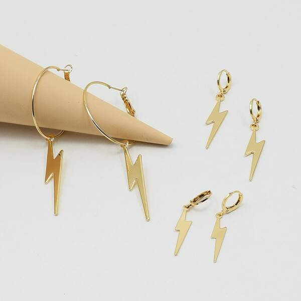 

3pairs Lightning Drop Earrings, Gold