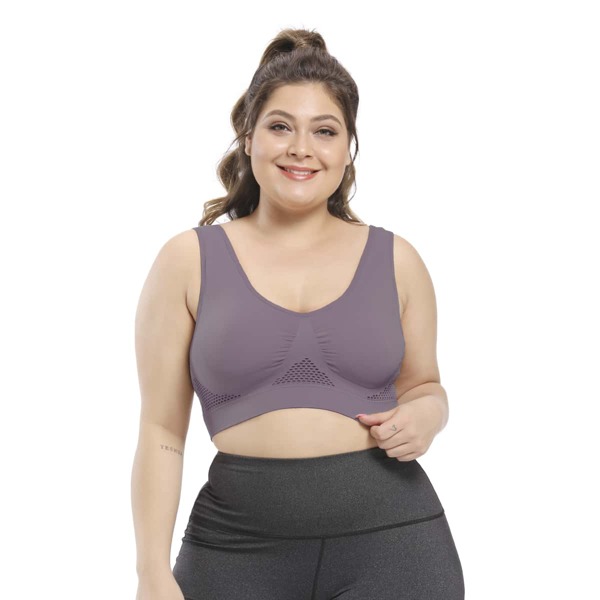 

Plus Contrast Fishnet Mesh Sports Bra, Mauve purple