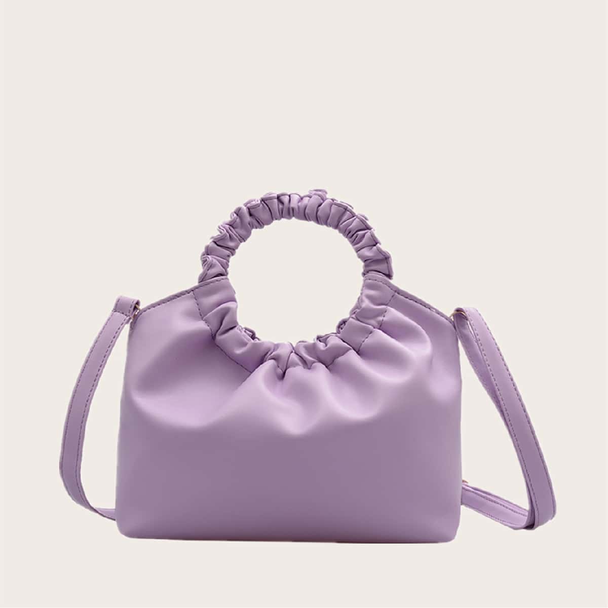 

Ruched Satchel Bag With Double Handle, Lilac purple