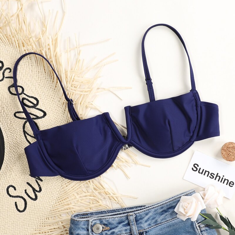 

V Wired Underwire Bikini Top, Navy blue