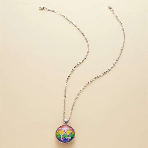 

Rainbow Stripe Pattern Charm Necklace, Silver