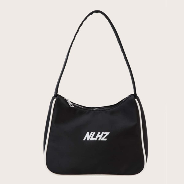 

Letter Graphic Baguette Bag, Black