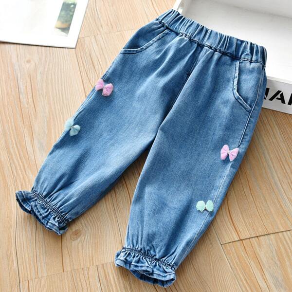 

Toddler Girls Bow Detail Jeans, Medium wash