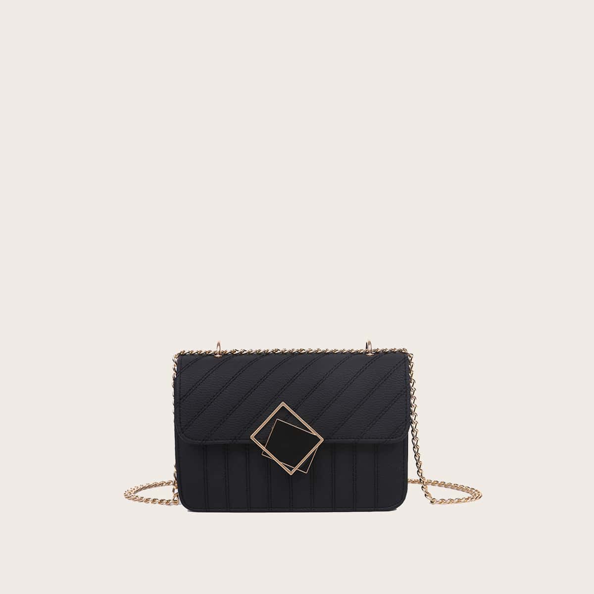 

Stitch Detail Flap Crossbody Bag, Black