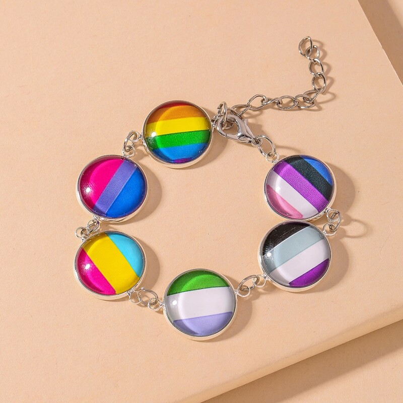 

Rainbow Stripe Pattern Round Bracelet, Multicolor