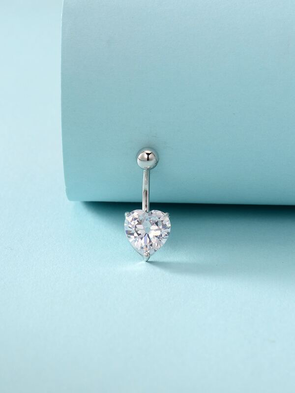 Rhinestone Heart Belly Bar Copper Crystal Punk Piercing For Men And